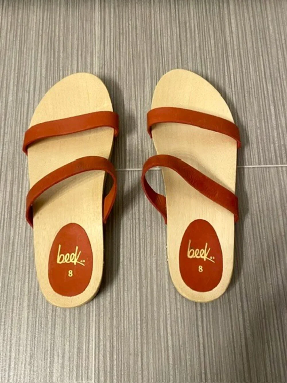 NEW Beek Dipper Double Band Slip On Leather Sandals Red Size 8